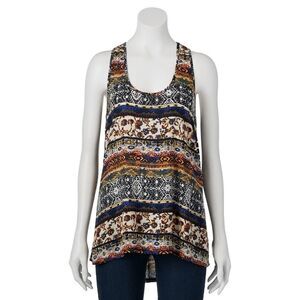 Wallpapher Patchwork Tunic Tank Top Sz S Multicolor Scoop Neck